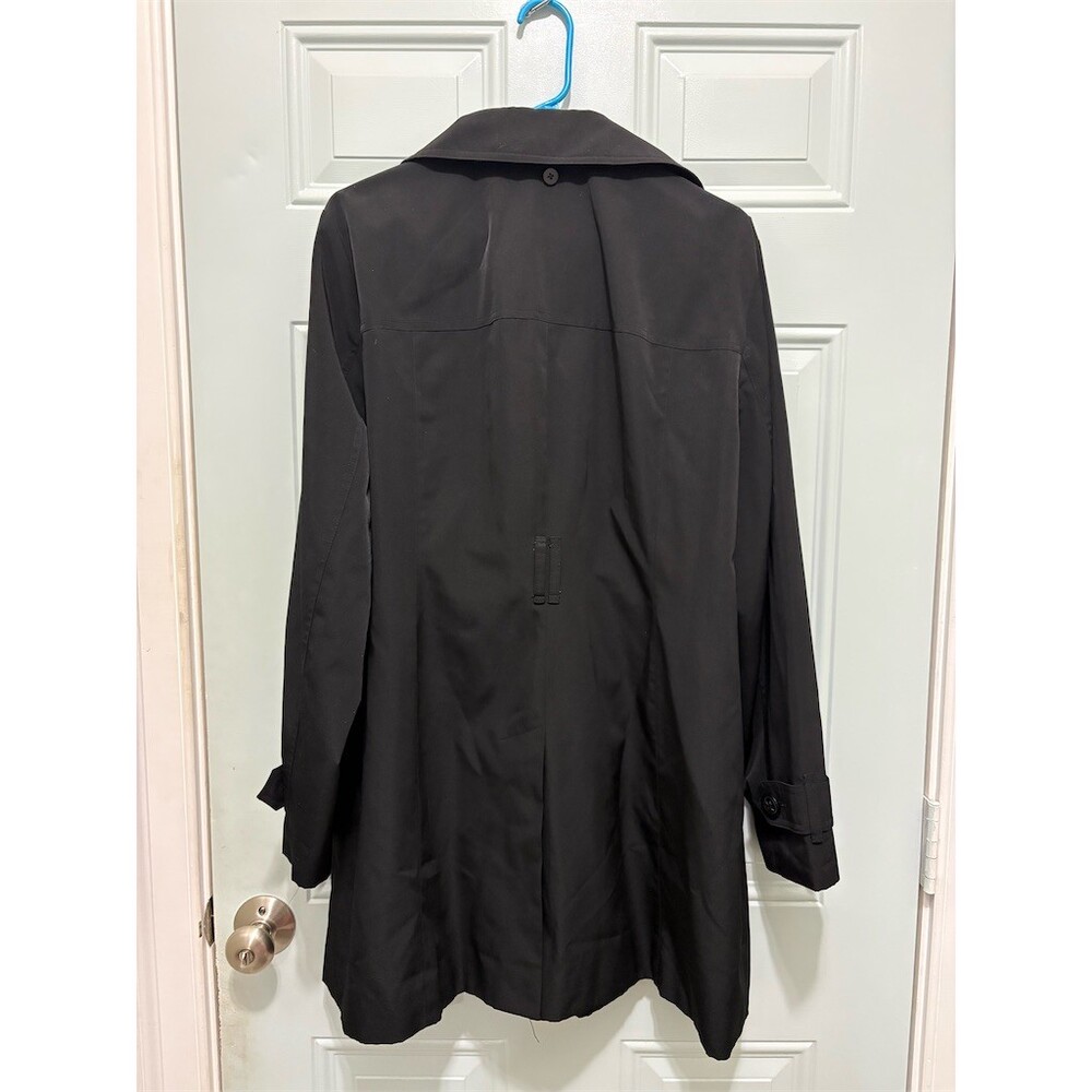 London Fog Trench Coat Womens XL Black Short Button Front Shoulder Pads - Picture 6 of 8